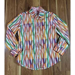 Tizzie Rome Kaleidoscope Shirt Size Small Button Rainbow Long Sleeve Art Deco